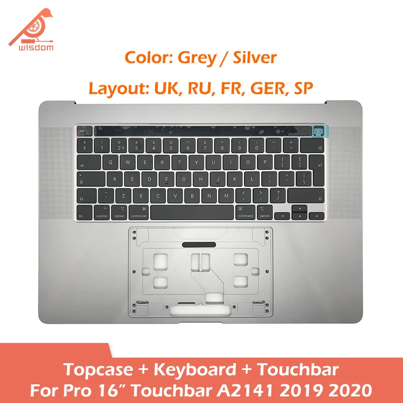 Grey Silver Laptop A2141 Topcase Keyboard Touchbar For Macbook Pro Retina 16