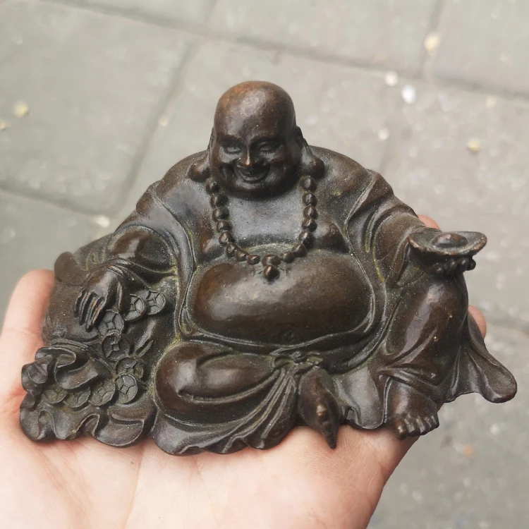 Pure copper Maitreya Buddha statue car interior wealth seeking, high-end laughing Buddha center console, car mounted male female