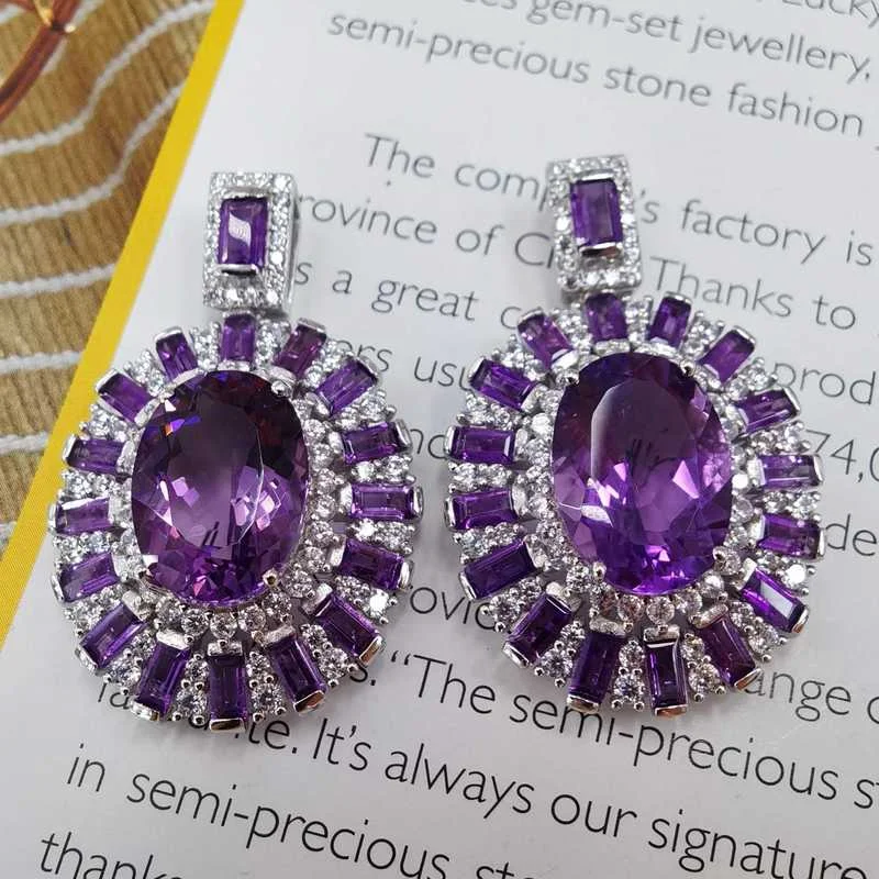 SACE GEMS Luxury 100%925 Sterling Silver Natual Amethyst Pendant Necklaces for Womne Wedding Party Birthday Fine Jewelry Gift