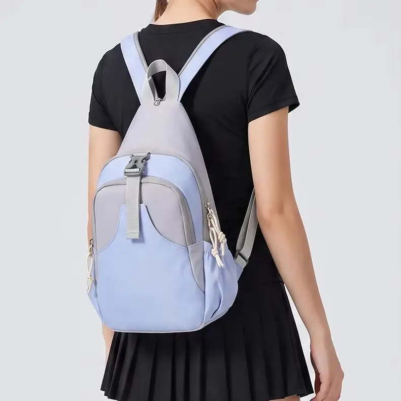 Women Crossbody Sling Bag Water‑Proof Large Storage Chest Pack Color‑blocked For Camping Walking Shopping Short‑distance Trip