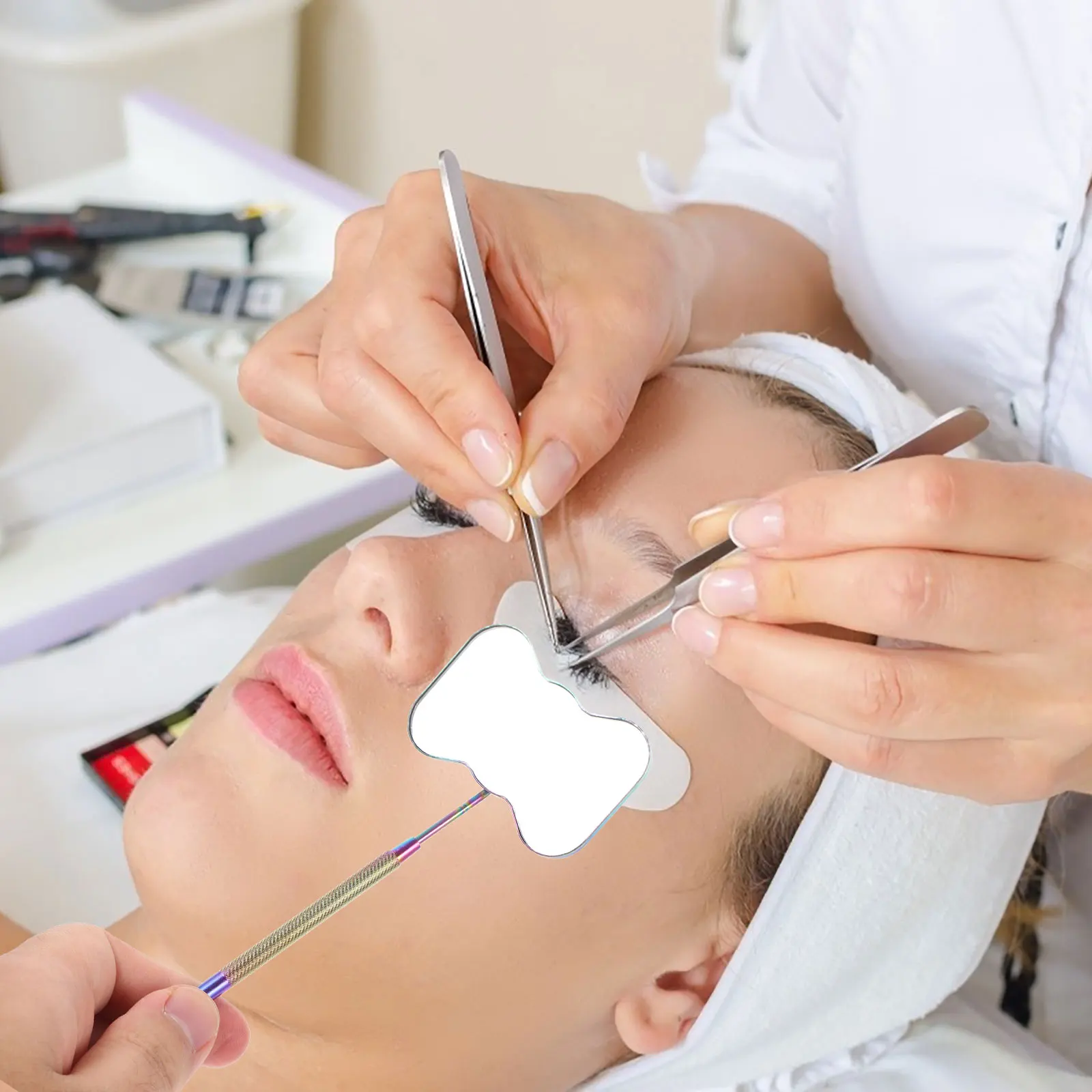 Accessoires d'extension de miroir de cils Anti-buée, papillon portatif en acier inoxydable pour le maquillage