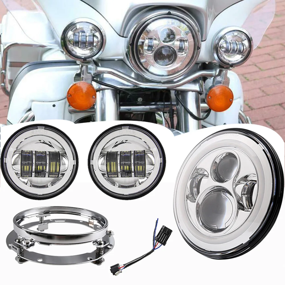 

Pop For Harley Motorcycle Light Davidson Electra Glide Softail Fat Boy Touring 7" Led Projector Motor Headlight + 4 1/2 Passing