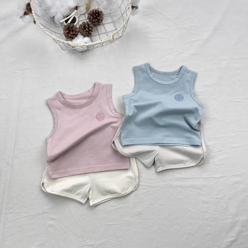 

2026 Summer New Baby Sleeveless Clothes Set Infant Girl Cute Embroidery Vest + Shorts 2pcs Suit Cotton Toddler Boys Thin Outfits