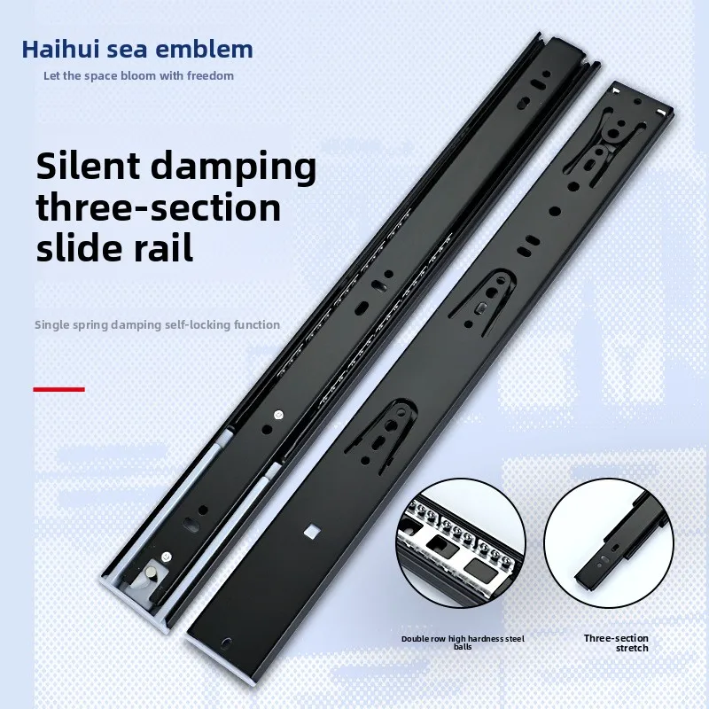 Black Cold Rolled Steel Ball Bearing Drawer Slides To Inch Three Section Soft Close Silent Rails Wardrobe Cabinet Cupboard