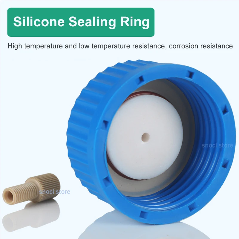 غطاء زجاجة المذيبات على الطور المتنقل GL45 مع موصل نظرة خاطفة HPLC غطاء زجاجة المذيبات زجاجة المرحلة المتنقلة 1/2/3/4 ثقوب ، قطعة واحدة