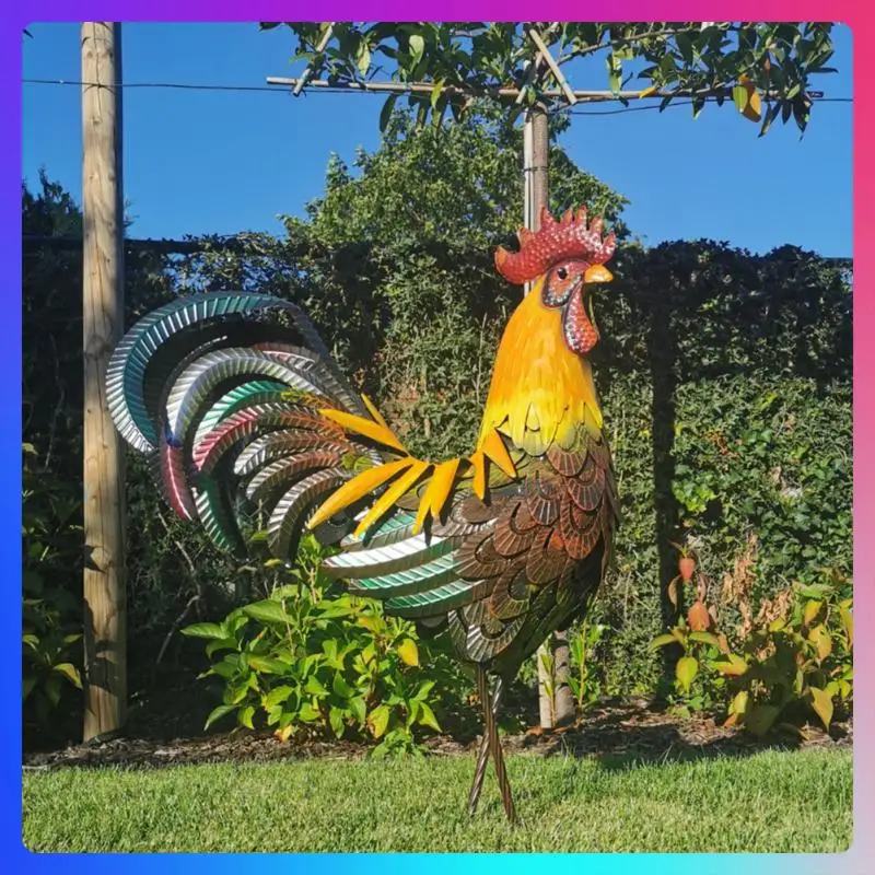 

Rooster Garden Decorations Creative Metal Three-dimensional Hand-painted Iron Rooster Lawn Decor Exquisite Bright Colors Statues