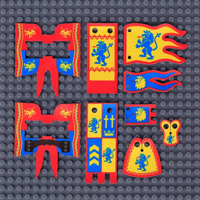 Medieval Red Lion Black Eagle Knight Armour Building Blocks Military Shoulder Armor Cloak Shield Accessories Bricks Toys Gifts