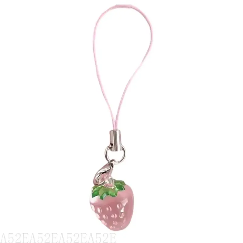A52E Strawberry Shaped Bag Charm Lightweight Handmade 3D Fruit Pendant Keychain Stylish Cellphone Strap for Everyday Use
