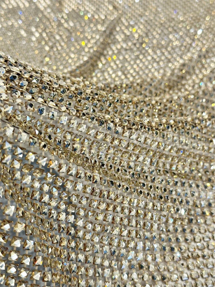 

11kg/5Y Gold Embroidery Lace Fabric Elegant French Net Lace Fabric With Stones Nigerian Sequins Lace Fabrics For Dress