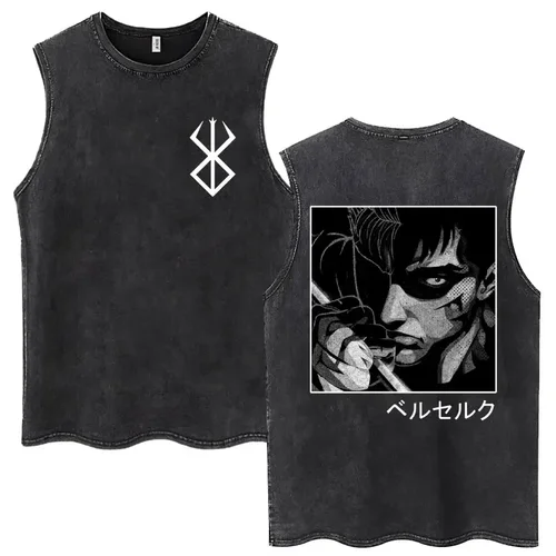 Imagen 2 del producto Camisetas sin mangas lavadas de Anime Berserk Guts Griffith Swordsman para hombres y mujeres, Camiseta sin mangas de Manga Harajuku, Camiseta de algodón de gran tamaño