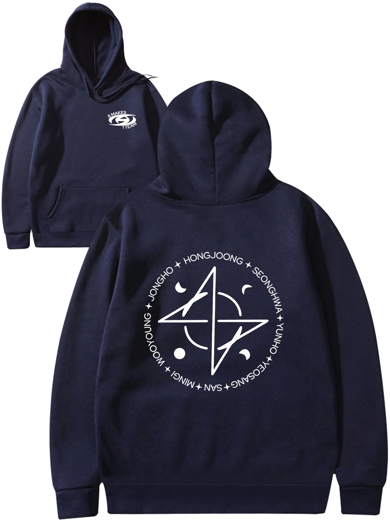 Unisex ATEEZ Kpop Fans Hoodie Front Back Member Symbol Graphic Long Sleeve Loose Casual Streetwear Pullover Sweatshirt