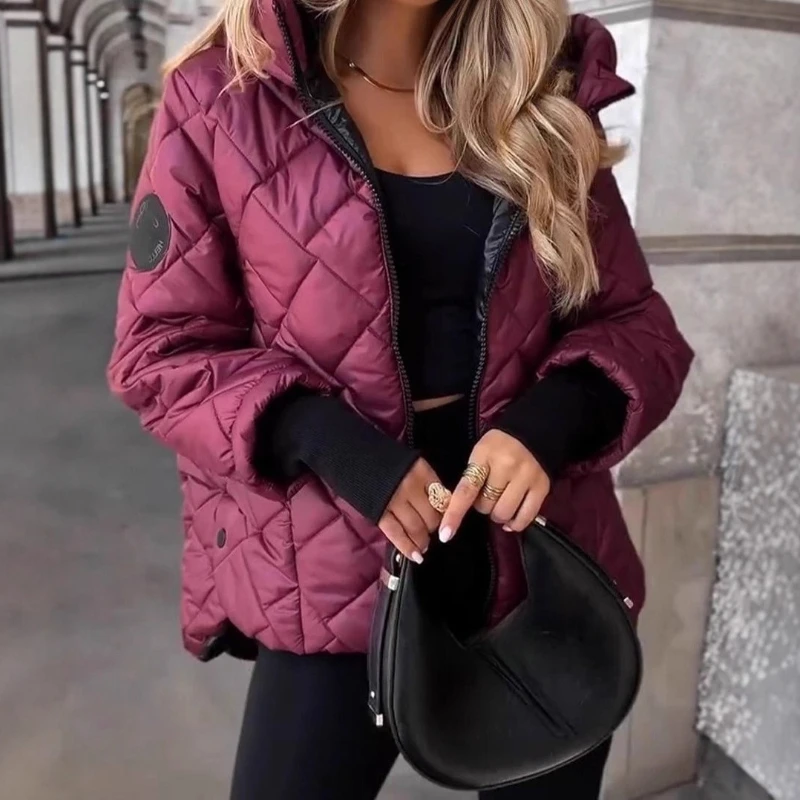 Hooded Jacket for Women with Pockets and Zipper Long Sleeve Loose Coat Street Fashion Outerwear 2025 New