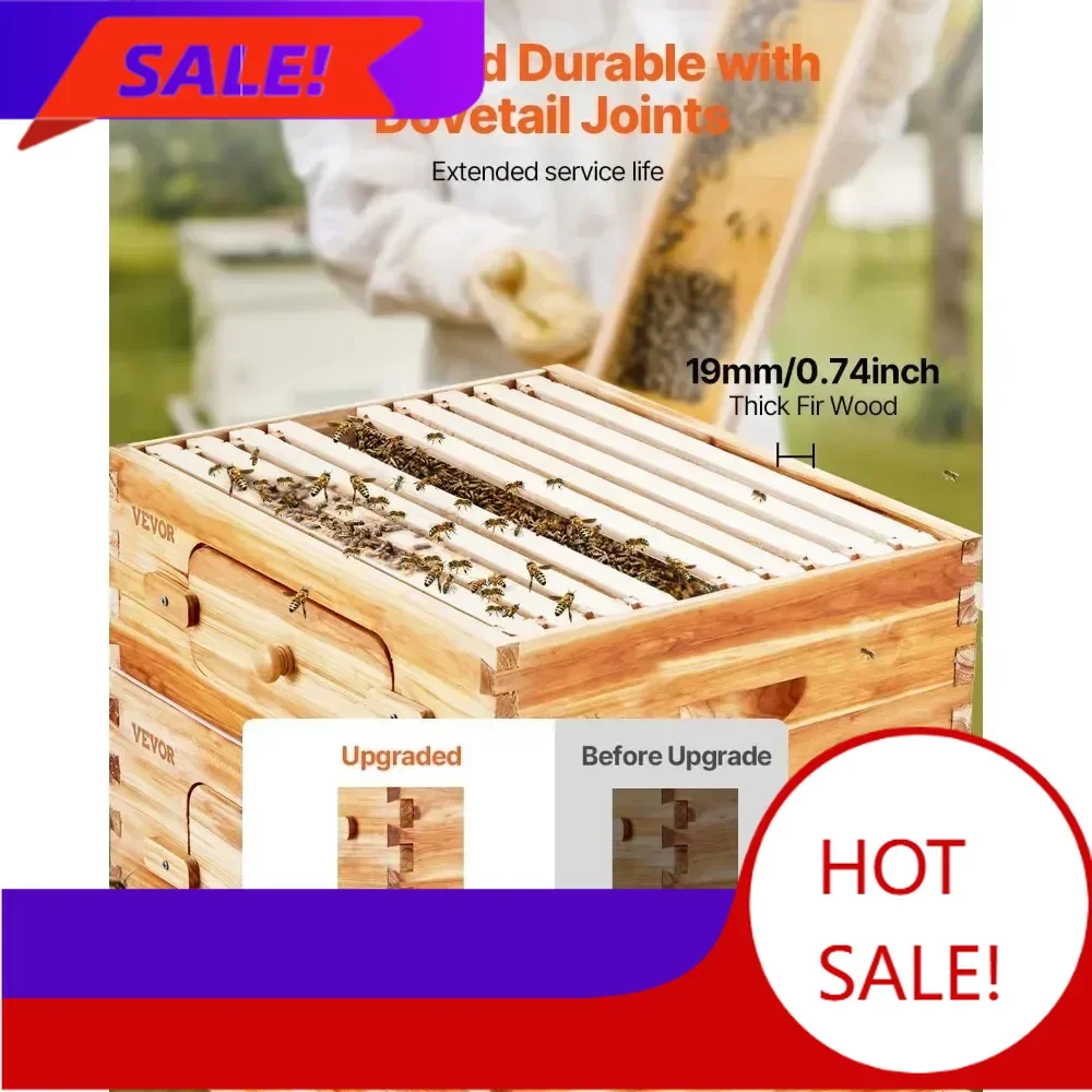 

Горячая распродажа: Настраиваемый пчелиный улей VEVOR на 20 рамок, стартовый комплект, из пропитанной пчелиным воском еловицы, 1 глубокий + 1 средний улей, Лангструп.