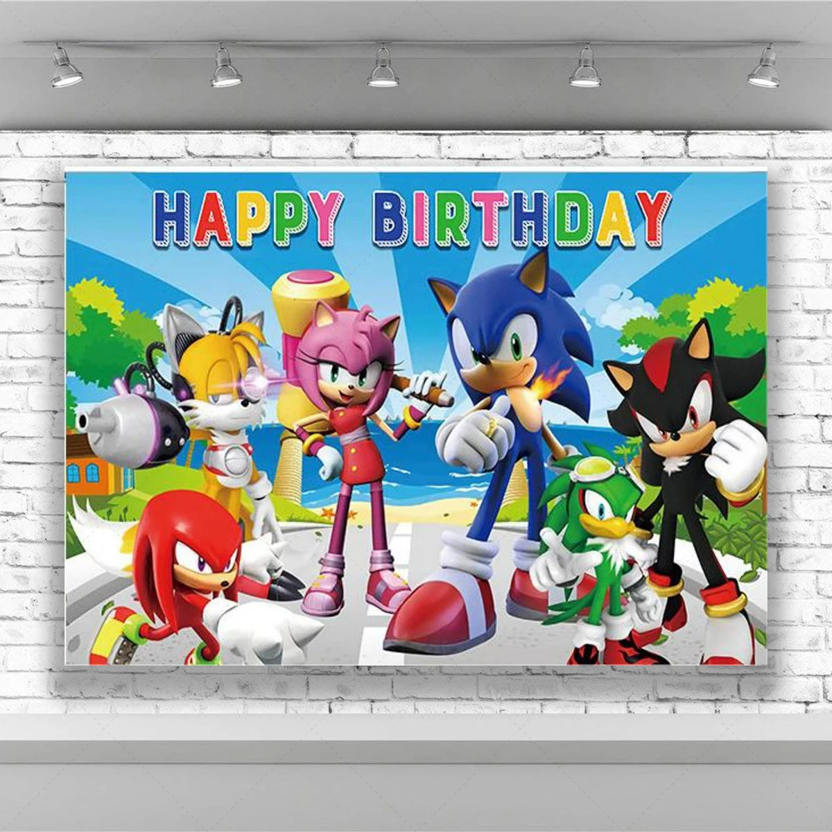 

Blue Running Hedgehog Superhero Children's Birthday Decoration Background Photography Running Game Photo Studios Banner Props