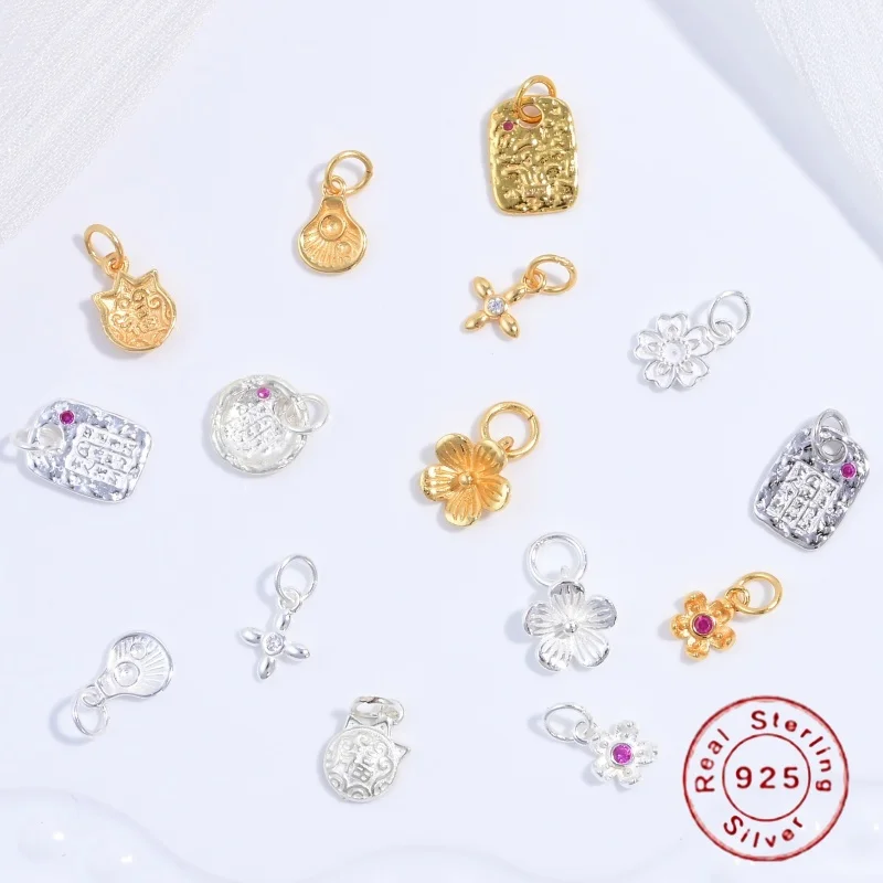 S925 Sterling Silber Blume Blütenblatt Shell Segen Charms DIY Saiten Halskette Zubehör Großhandel SD61
