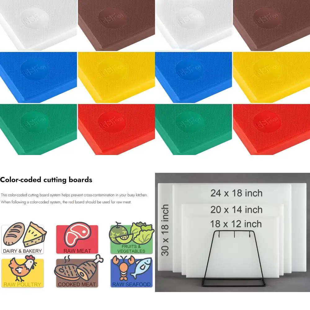 

6-Color Plastic Cutting Boards Set, 18x12x0.5, Anti-Slip, Dishwasher Safe