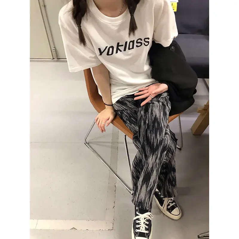 Large-size Tie-dye Pants,Korean Wide-leg Women's Pants,Loose and Versatile Spring and Autumn New Student High-waist Casual Pants