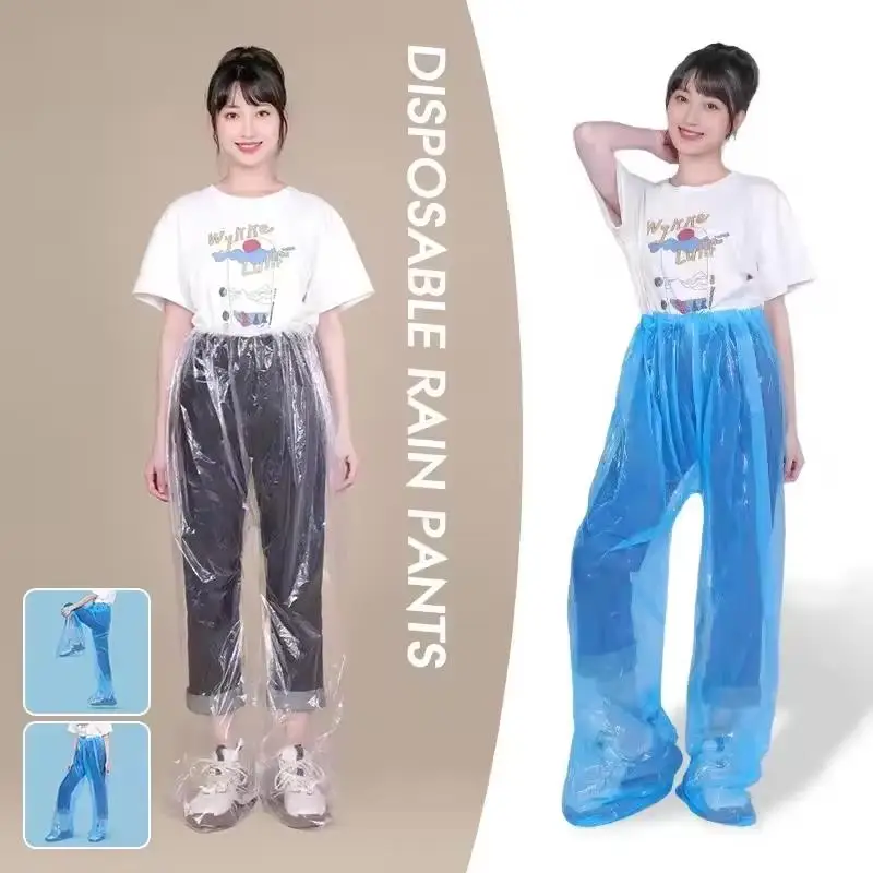 5-10Pcs Disposable Raincoat Pants Portable Splash Proof Split Raincoat Outdoor Travel Drifting Cycling Feet-wrapped Rain Pants