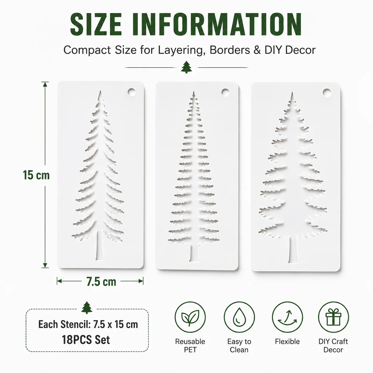 18PCS Pine Tree Stencils 2.95 X 5.91in Evergreen Tree Painting Templates for DIY Wood Signs Canvas Fabric Cards Christmas Decor