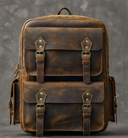 Vintage Crazy Horse Genuine Leather Men's Backpack Bag Cowhide Leather Bagpack male Hiking Backpack Travel Rucksack Large M815