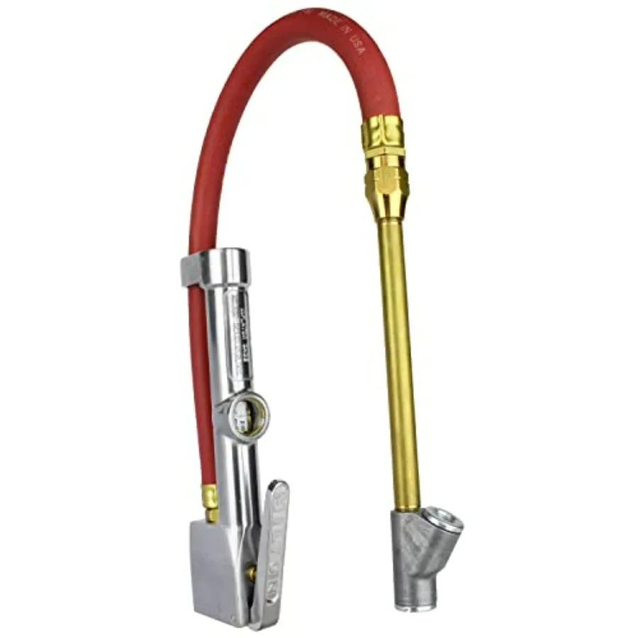 

Tire Inflator Gauge with Dual Head Straight Foot Air Chuck 15 Air Hose 10-160 PSI for Automotive Use Black Durable Metal