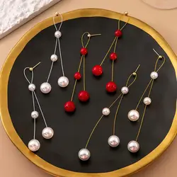 High end and cool style pearl long tassel earrings, simple and personalized, niche and versatile