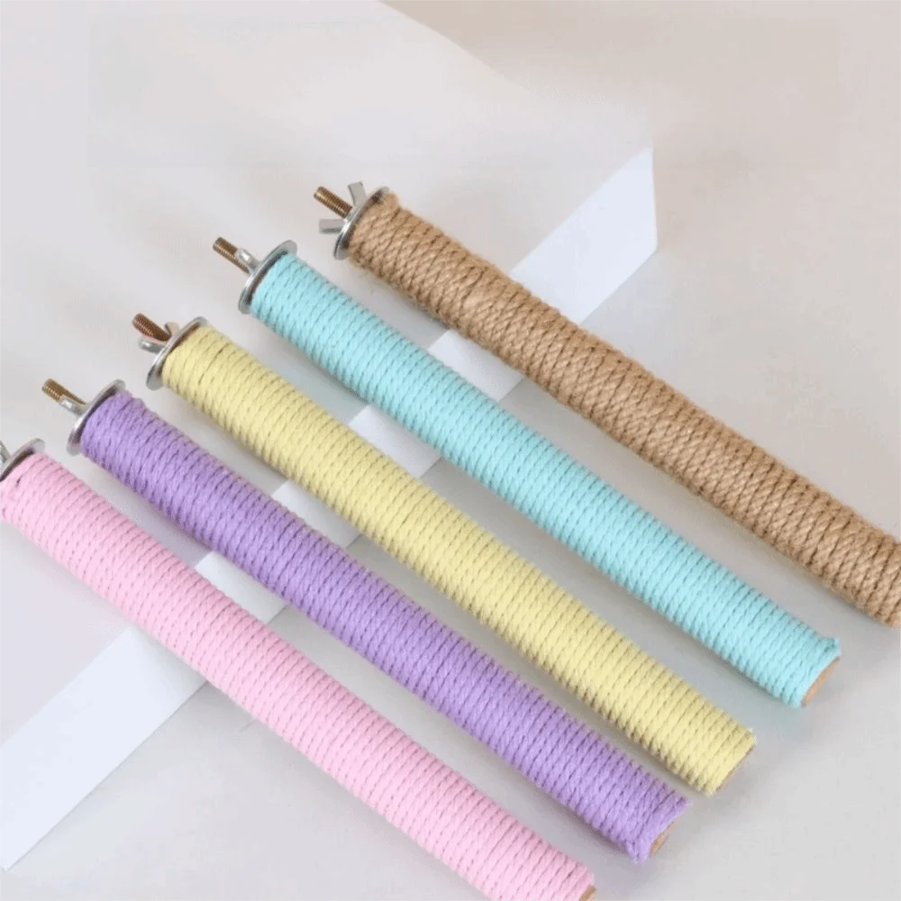 Comfortable Grip Parrot Standing Perch Cotton Rope Colorful Bird Teeth Chew Pole Screw Fixation Wear-resistant