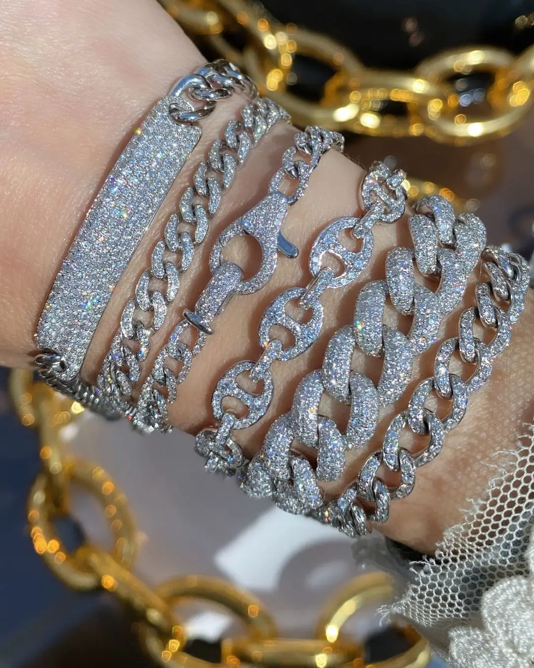 NEW design thin cz cuban link chain paved cubic zirconia lobster clasp iced out bling cuban bracelet for women