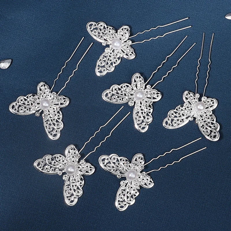 Bridal Wedding Hair Accessories Rhinestone Butterfly Hair Forks Clips Pins for Women Hairpins Party Bride Headpiece Bridesmaid