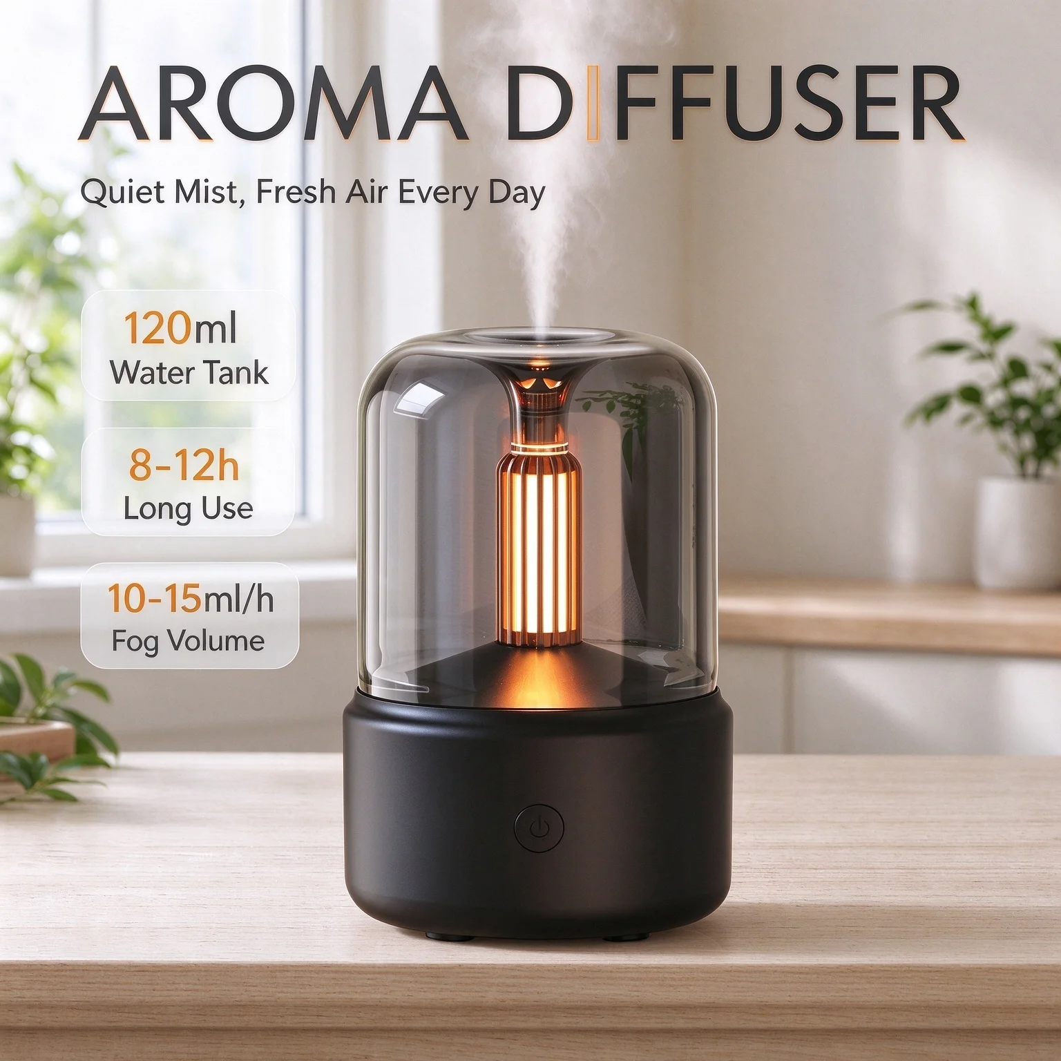 120ml Glass Aroma Diffuser Retro LED Night Light Ultrasonic Humidifier Essential Oil Scent Machine Home Desktop Decor Gift