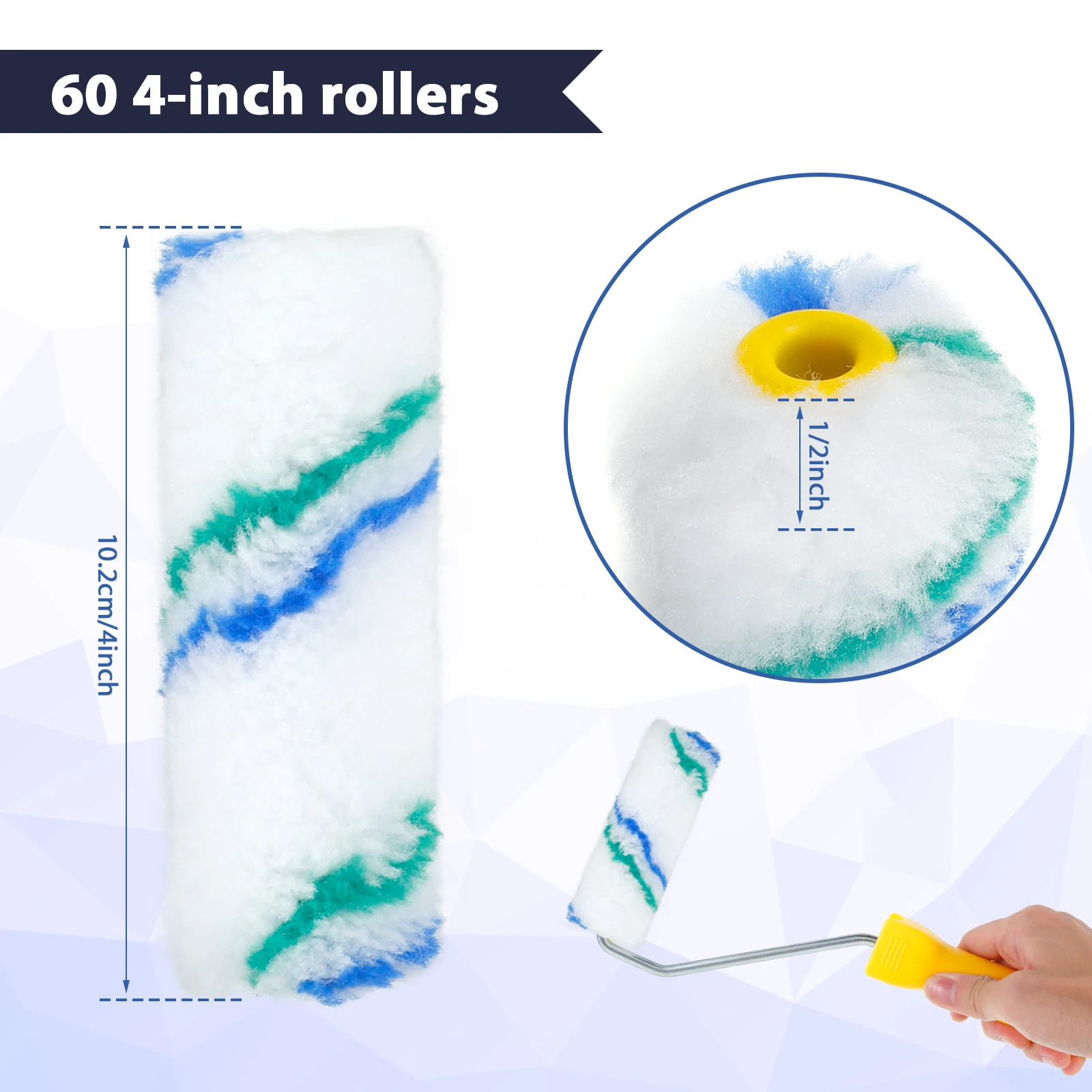 Mini Paint Roller Covers Kit 4 inch Polyester Paint Rollers Brush with Handle 60 Brush for Wall Desk Cabinets Painting