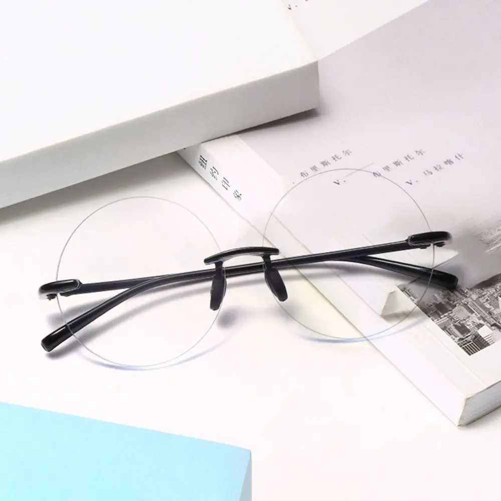 Diamond Cut Rimless Anti-UV Blue Rays Glasses Round Frame High-definition Computer Goggles Ultralight Flat Mirror Eyewear