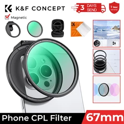 K&F CONCEPT 67mm Clip-On Magnetic CPL Filter Kit Camera Lens Magnetic Phone Circular Polarizing Filters For Iphone Huawei Xiaomi