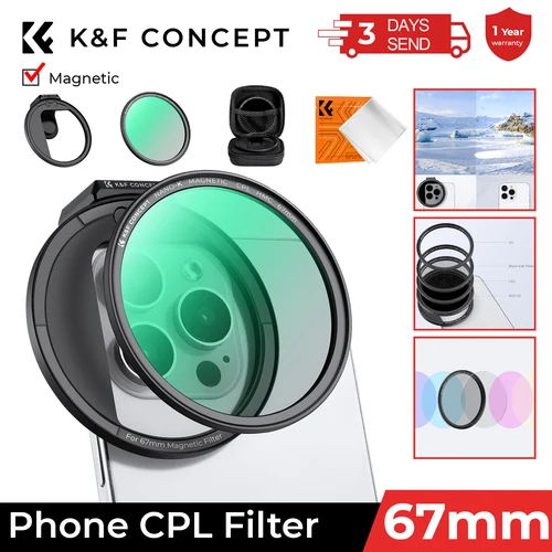 K & F Concept-Kit de filtro CPL magnético con Clip de 67mm, lente de cámara, filtros polarizadores circulares de teléfono magnéticos para Iphone, Huawei y Xiaomi