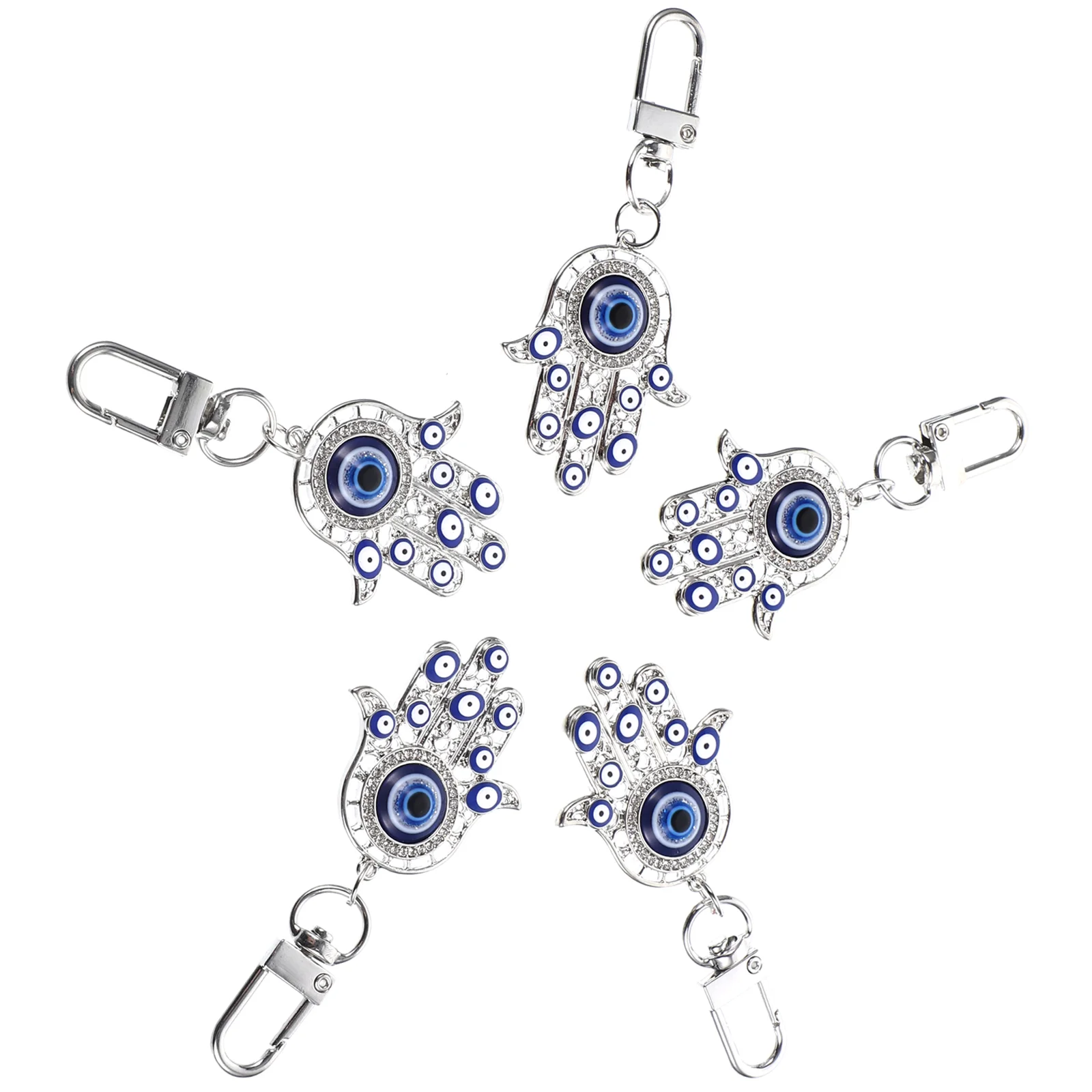 5 ชิ้นมือของฟาติมาพวงกุญแจกระเป๋าถือจี้แหวนตกแต่งโซ่ Evil Eye Charms ตกแต่งแขวนพวงกุญแจรถ Fob