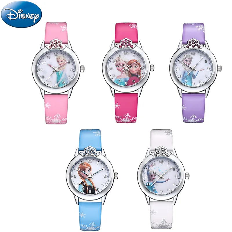 Disney Frozen 2  Princess Pattern Children toy Luminous watch Crystal Cartoon Leather Quartz Wristwatch for Girls Kids Toy Gift