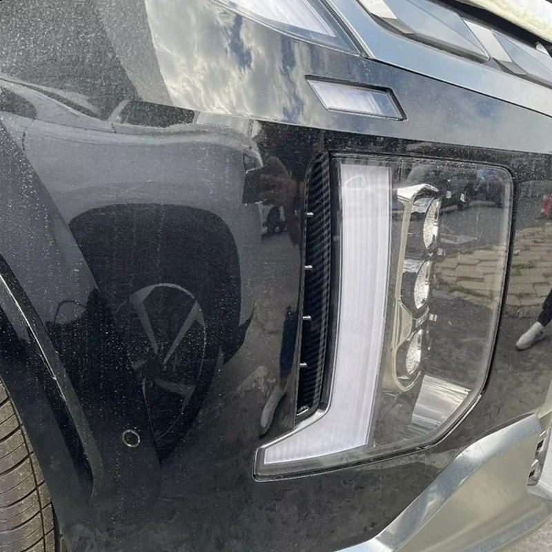 For Hyundai Palisade 2022 2023 Car Head Light Lamp Eyelid Eyerbow Cover Trim Sticker Spare Parts Accessories ABS Carbon Fiber