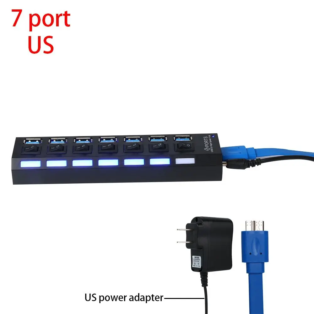 Computers Splitter US/EU/UK/AU Plug Sync Data 5Gbps High Speed AC Power Adapter 4/7 Port USB 3.0 Hub on/Off Switches For PC