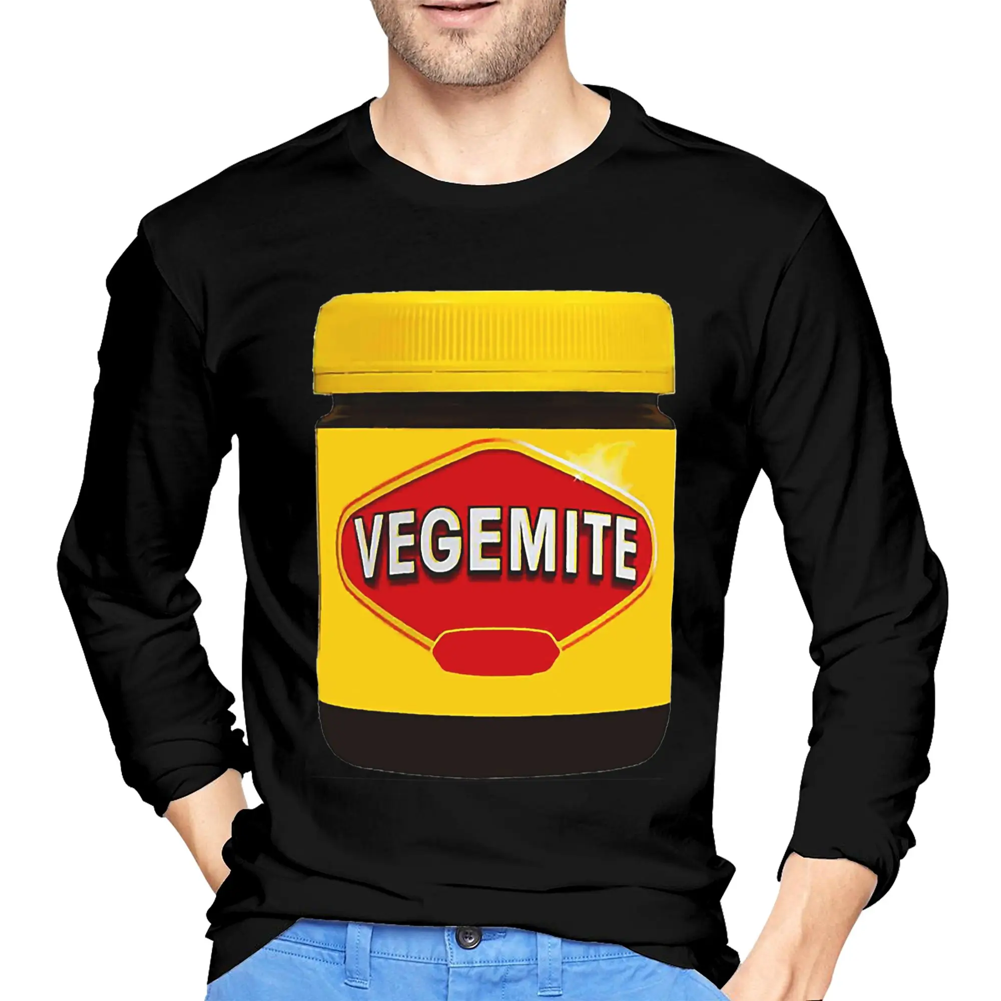 

Vegemite Мужская футболка с длинными рукавами Дышащие футболки с круглым вырезом Весенние и осенние мужские топы