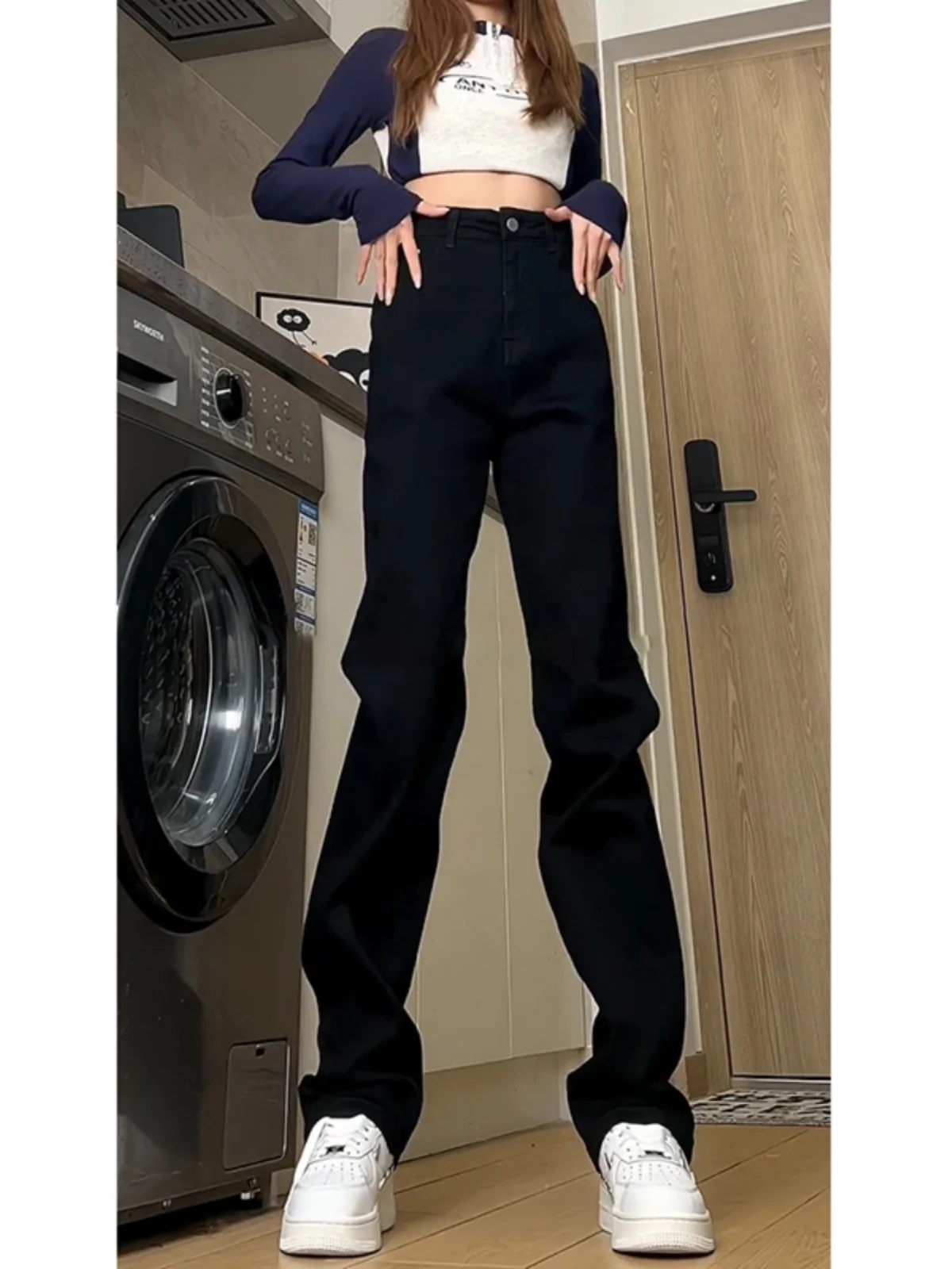 American Sle Slim Fit High Waist Fce Lined Men's Jeans Lengthening Legs Effect Cleanfit Pants Straight Leg Trousers