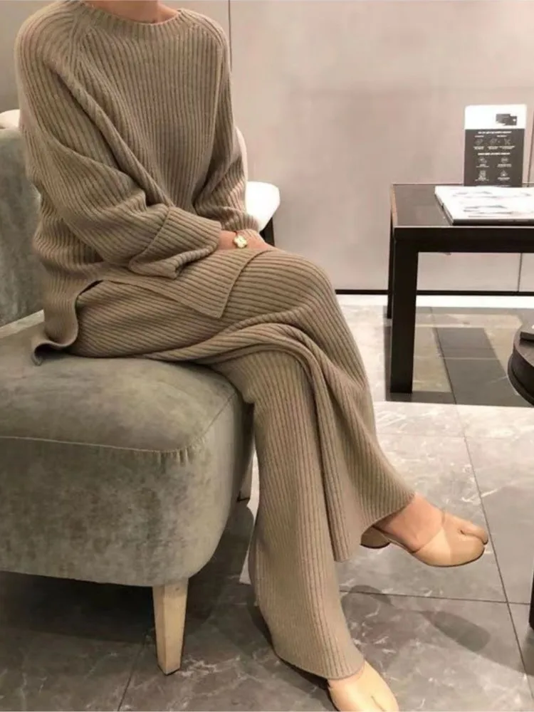 Ensemble de pantalons deux pièces pour femmes, pull à jambe droite, réduction de l\'âge, à la mode, automne, hiver, nouveau, 2024