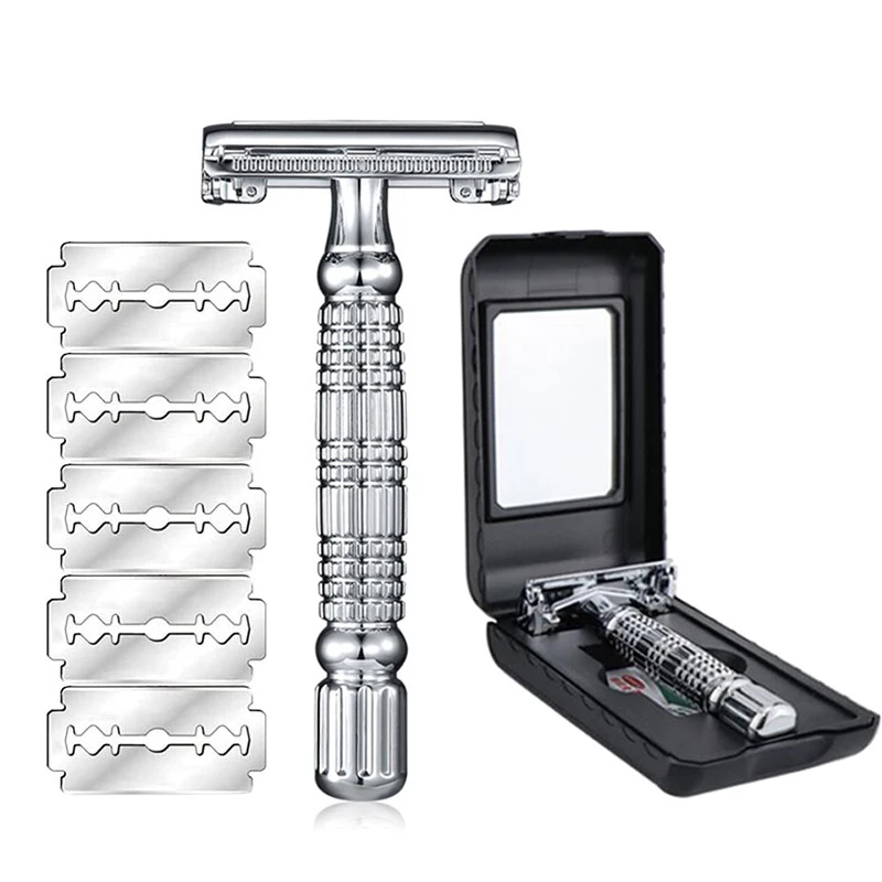 Butterfly Double Edge Safety Razor Shaver Beard Barber Wet Shaving Twist Open for Men Women with Blade