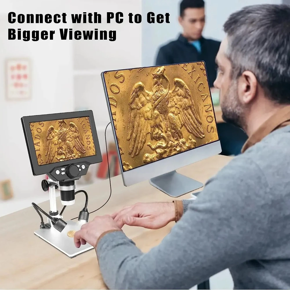1200X Digital Microscope 12MP Electronic Video Microscopes 7 Inch HD LCD Soldering Phone Repair Magnifier Metal Stand PC View
