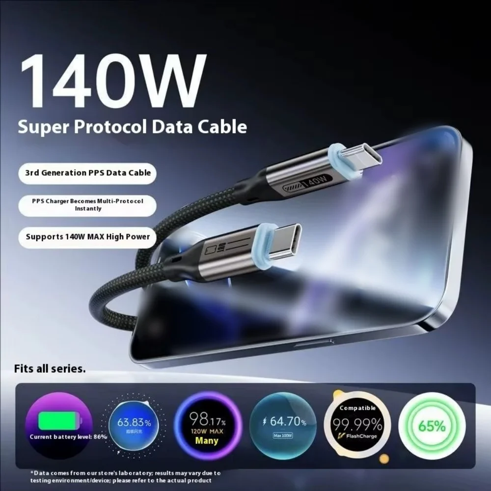 140W USB C to Type C Fast Charging Cable Quick Charge Cord For iPhone Huawei Samsung Xiaomi 1.8m High Speed Data Transfer Wire