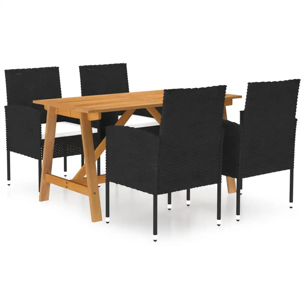 

5 Piece Patio Dining Set Black Solid acacia wood & PE rattan E Outdoor Table and Chair Sets Outdoor Furniture Sets