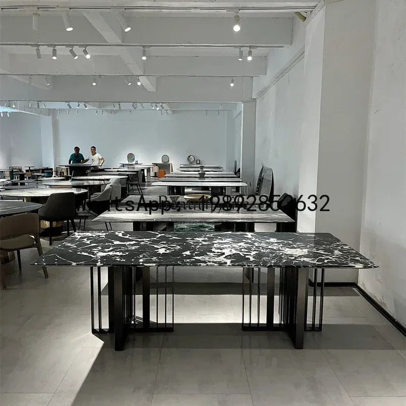 

natural marble dining table Italian household rectangular light luxury high-end industrial style dining table