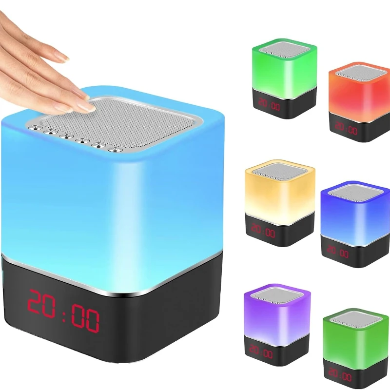Réveil intelligent 5 en 1, haut-parleur Bluetooth avec veilleuse RGB, changement de couleur, commande tactile, lampe de chevet à intensité variable pour chambre d'enfant