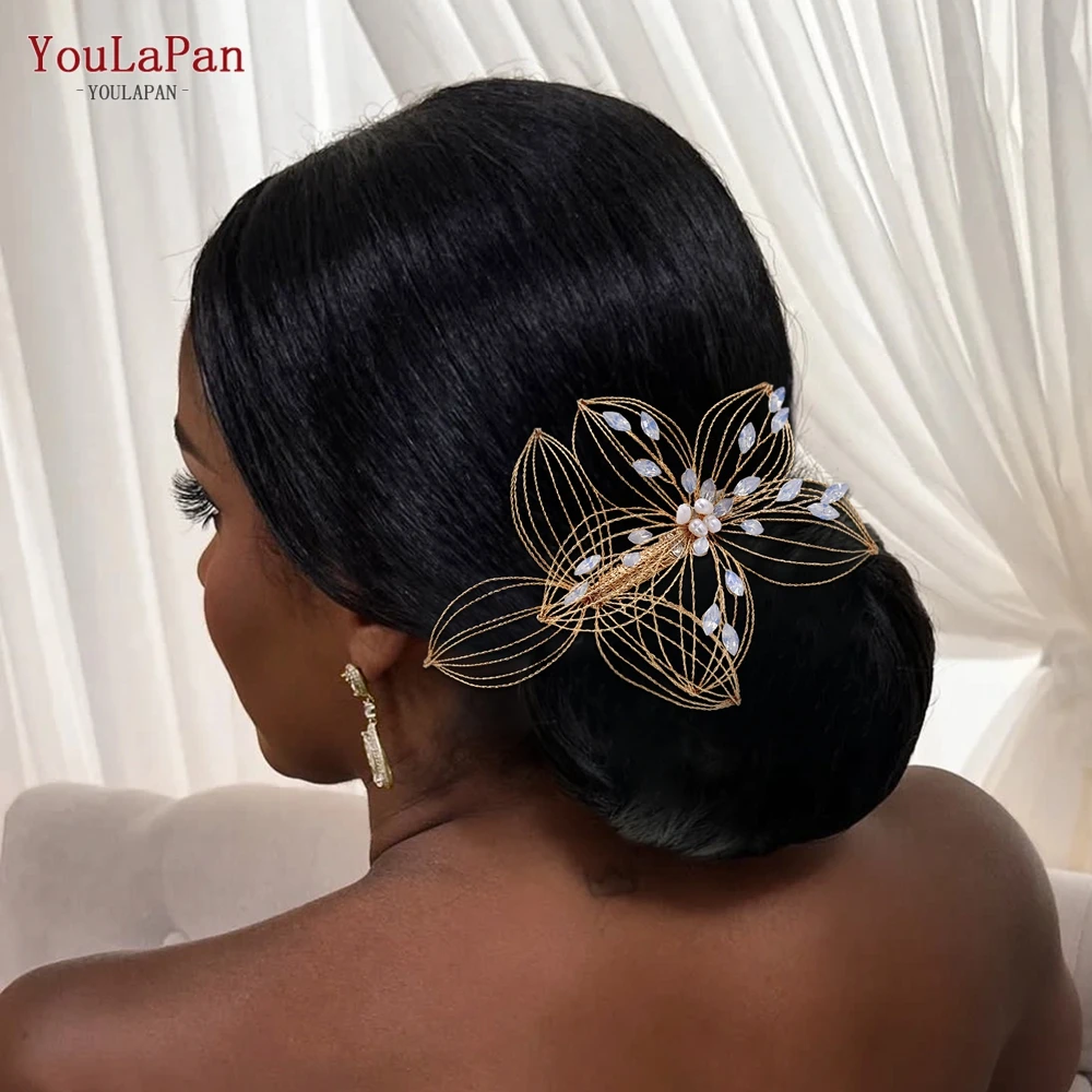 YouLaPan HP257 Hollow Leaf Bridal Comb Headwear Opal Rhinestone Head Jewelry Wedding Hair Accessories Bridesmaid Bride Headdress