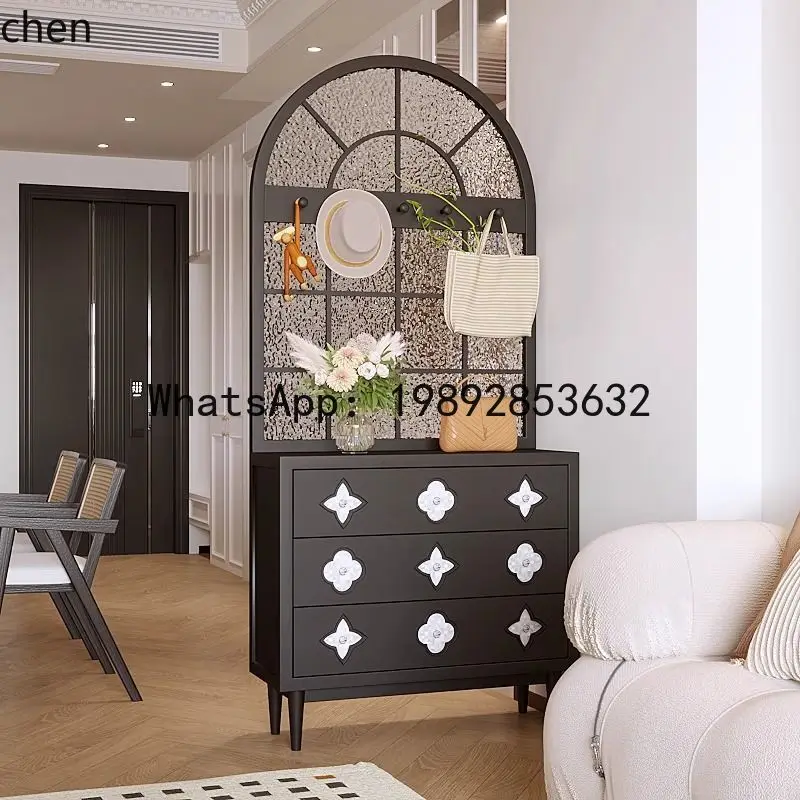 CC  Solid Wood Water Pattern Glass Screen Partition Cabinet Entrance Blocking