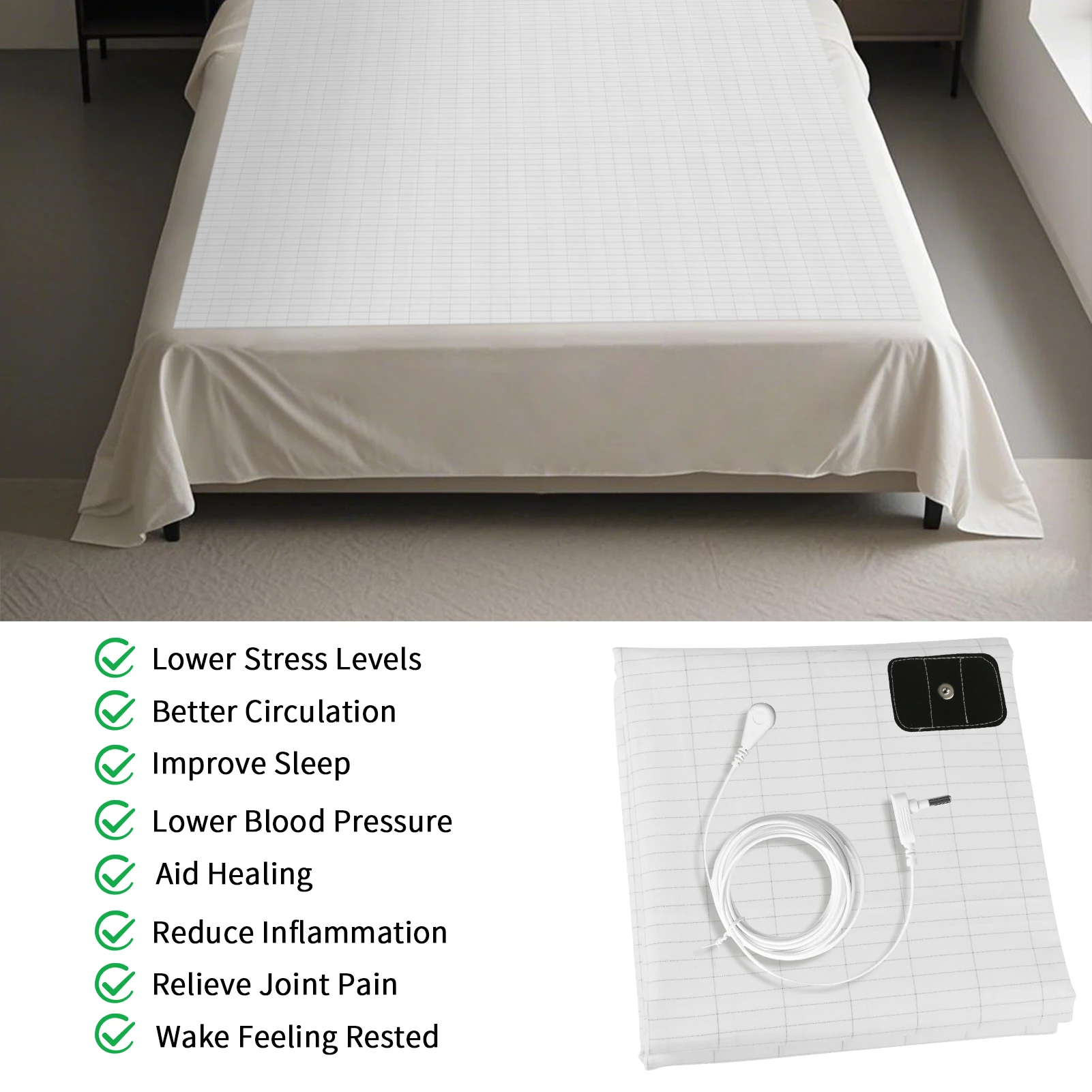 حصيرة التأريض ملاءة سرير التأريض مع 10% ألياف فضية وقطن عضوي 90% عافية طبيعية وطاقة أرضية صحية